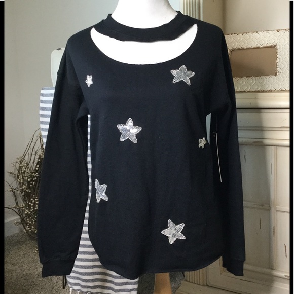 Almost Famous Tops - NWT cutout sweatshirt with sequin stars